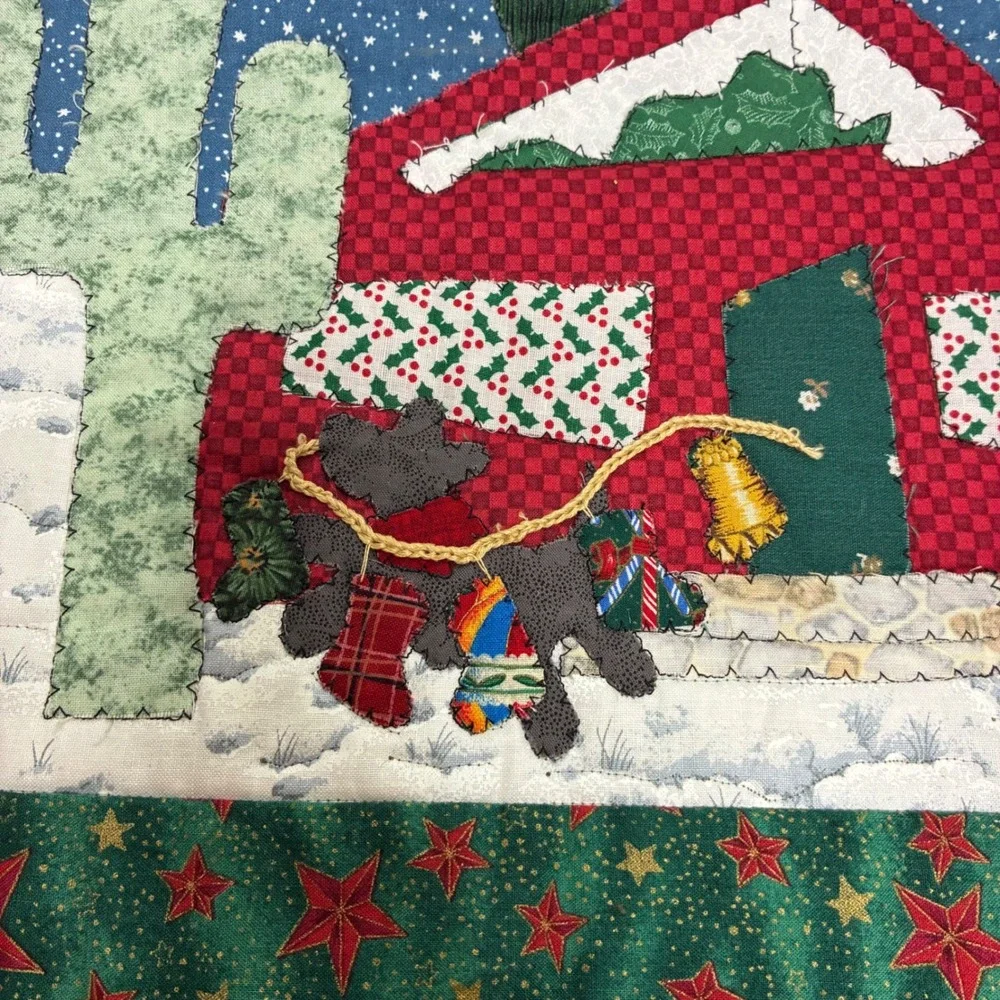 Christmas Quilted Wall Hanging Green Santa Cactus Southwest Holiday 16.75